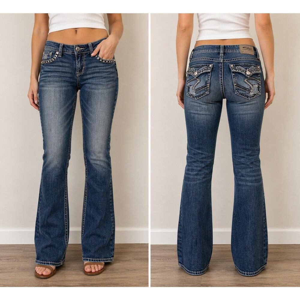 Silver Jeans Co Tuesday Mid Bootcut Jeans W33 L33 Y2K Studded